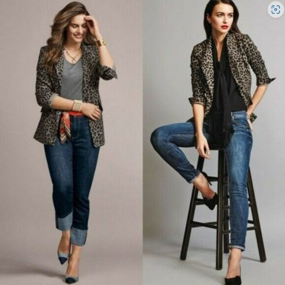 CAbi Jungle Animal Print Strech Leopard One Button Casual Blazer Jacket‎ Size 6 - Picture 1 of 13